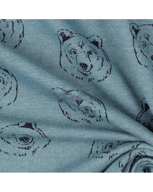 Tissus sweat Molleton  Mélange Poppy Ours Bleu