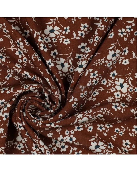 Viscose Marron Fleur Blanche