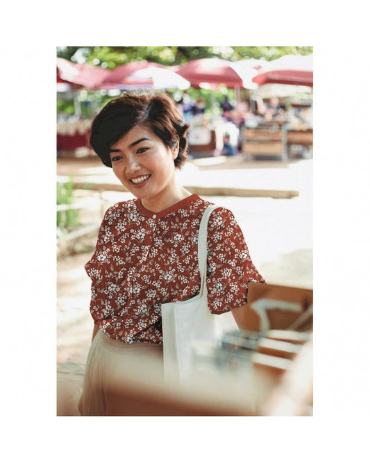 Viscose Marron Fleur Blanche