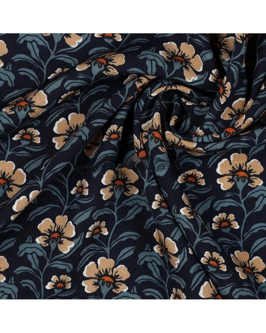 Viscose Navy Fleurs Orange