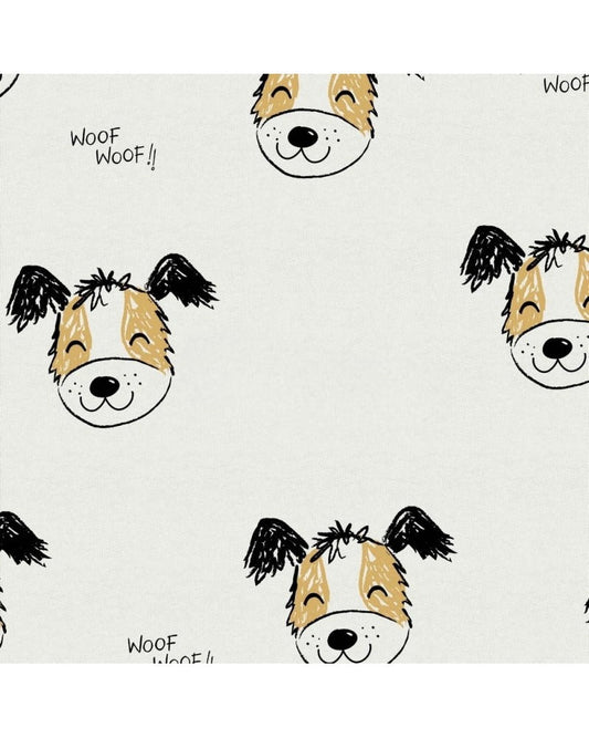 Tissus sweat Molleton  Poppy Chien Écru