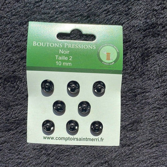 Boutons Pression N°2 10mm Noir x8