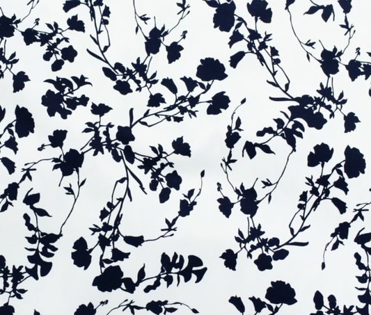 Satin de Coton Elasthanne  Marine et Blanc