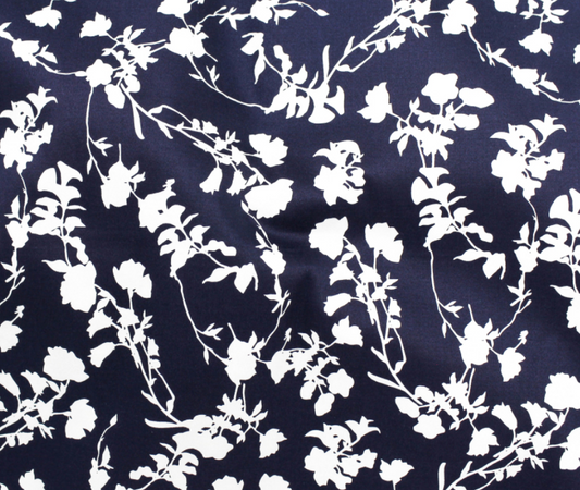 Satin de Coton Elasthanne  Marine et Blanc