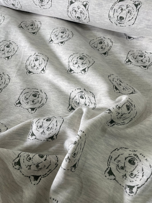 Tissus sweat Molleton  Mélange Poppy Ours Gris