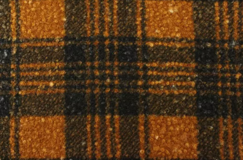 Tissu Lainage Bouclette Grand carreaux Orange/Noir