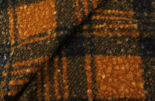 Tissu Lainage Bouclette Grand carreaux Orange/Noir