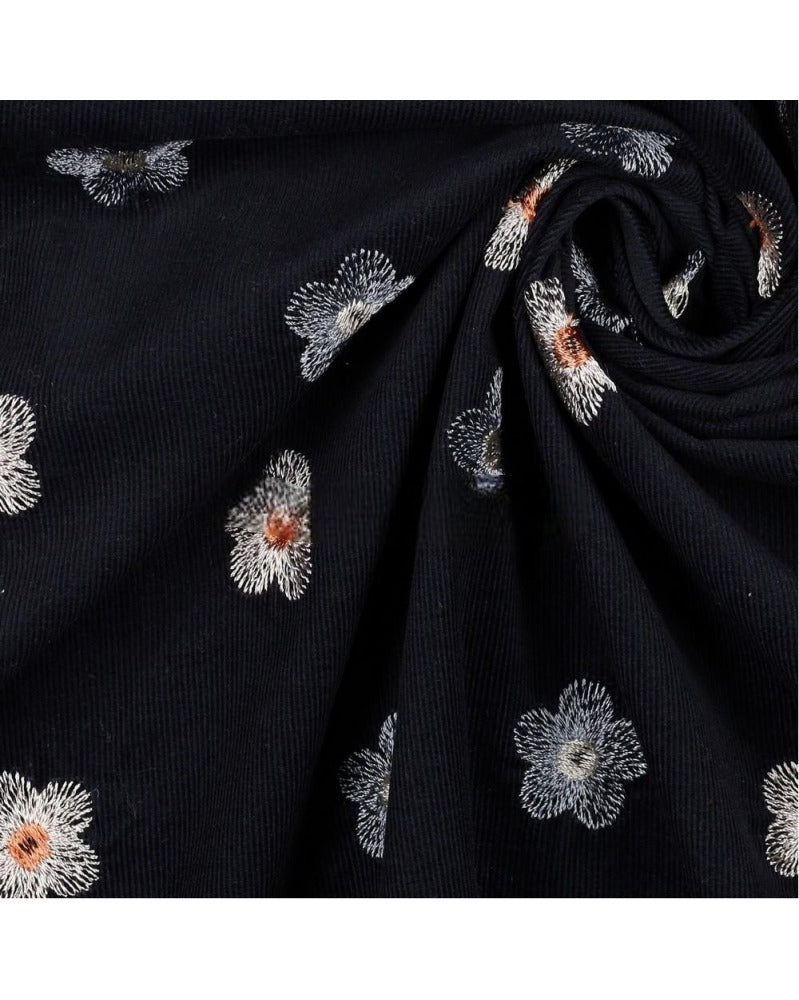 Tissu Velours Milleraies Brodé Poppy