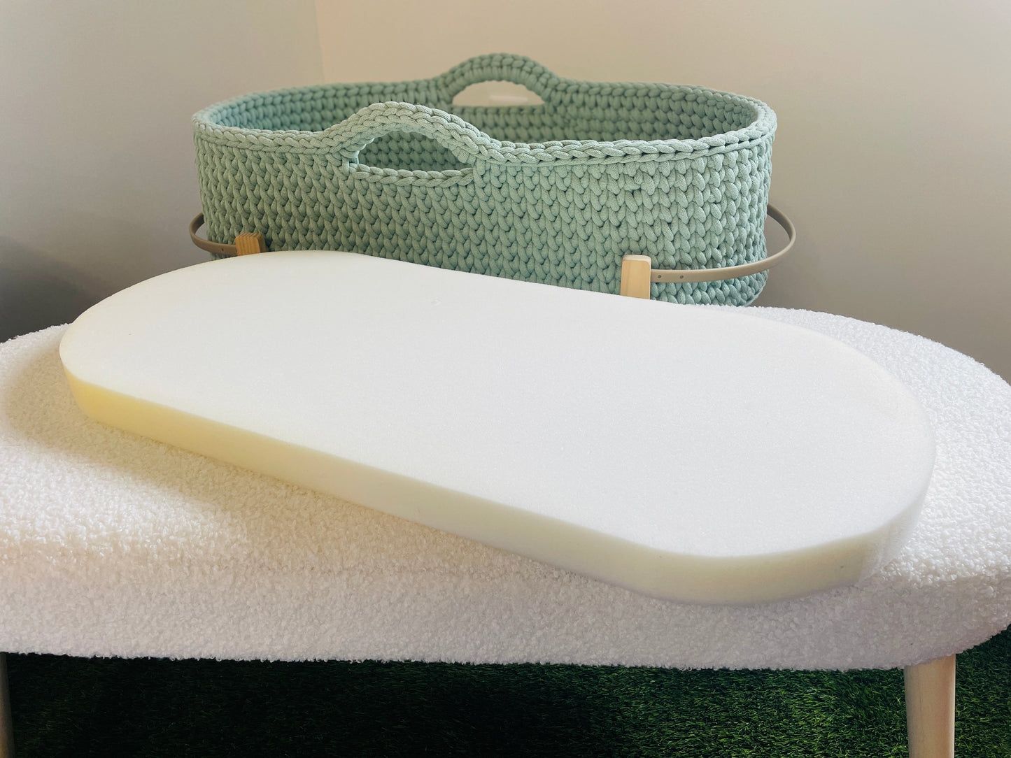 Matelas de couffin Poupée 25 × 50cm – mousse CERTIPUR & housse douce réversible