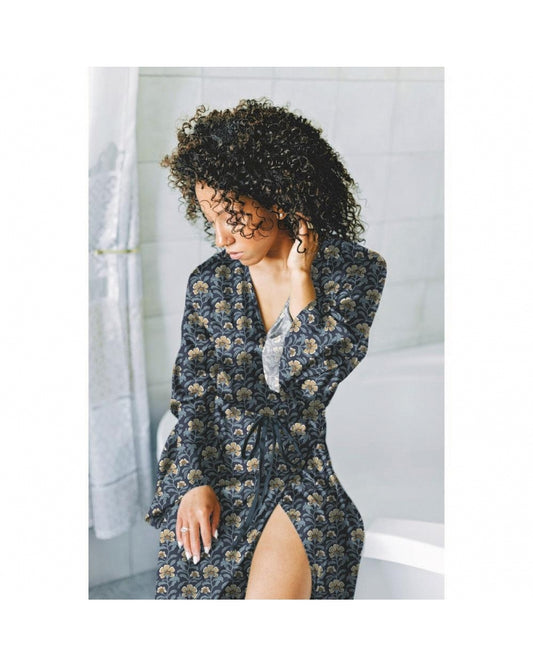 Viscose Navy Fleurs Orange