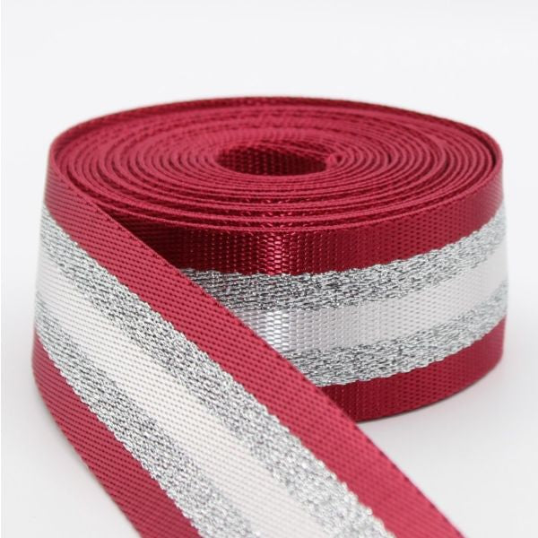 Sangle 38mm rouge à rayures Lurex Argent