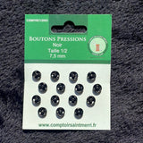 Boutons Pression N°1/2 7.5mm  Noir x15