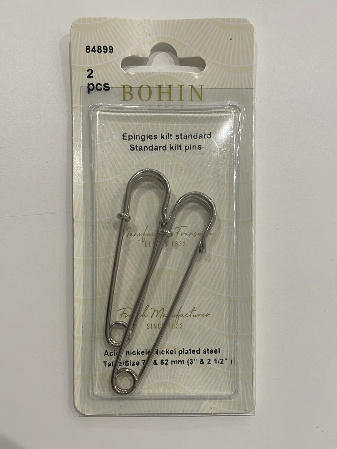 Epingles kilt Standard Nickelé 2 pièces BOHIN