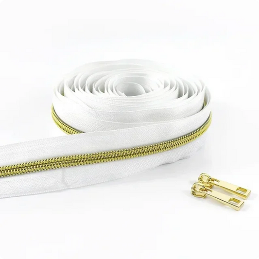 Fermeture Éclair au Mètre 5mm Nylon Blanc Maille Or