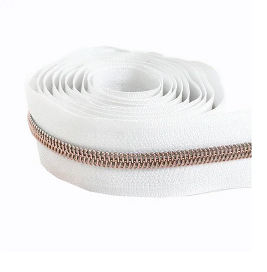 Fermeture Éclair au Mètre 5mm Nylon Blanc Maille Rose Gold