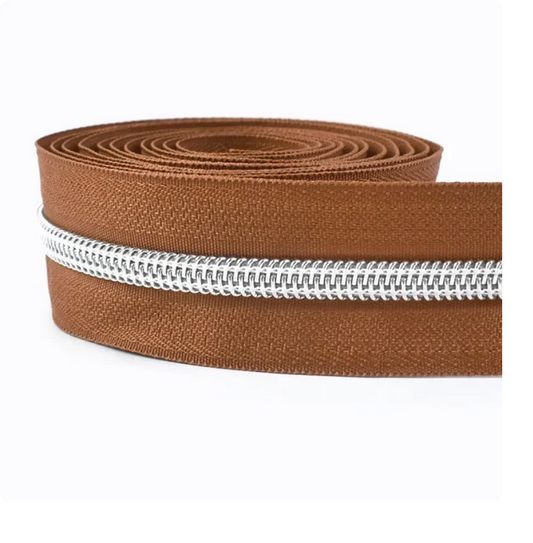 Fermeture Éclair au Mètre 5mm Nylon Marron Maille Argent