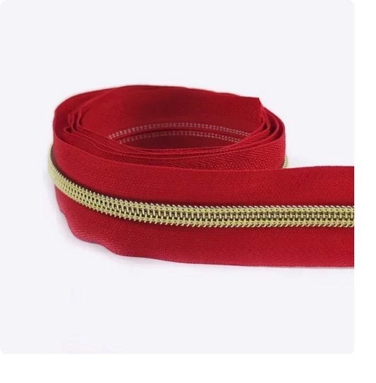 Fermeture Éclair au Mètre 5mm Nylon Rouge Maille Or