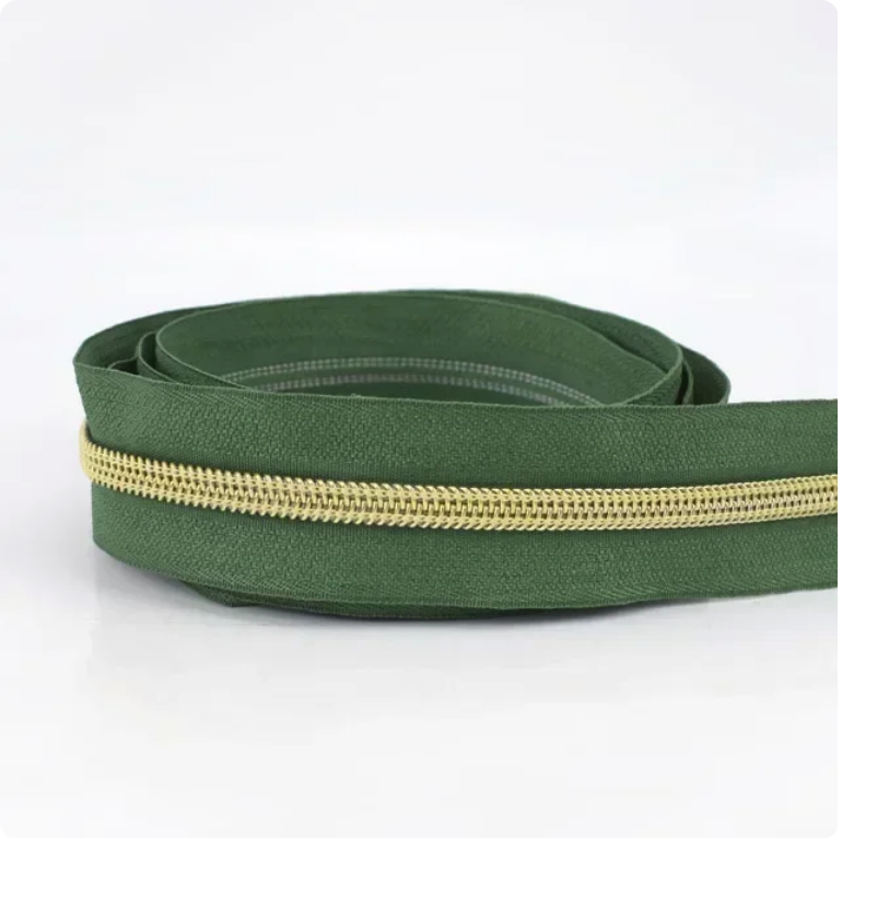 Fermeture Éclair au Mètre 5mm Nylon Vert Maille Or