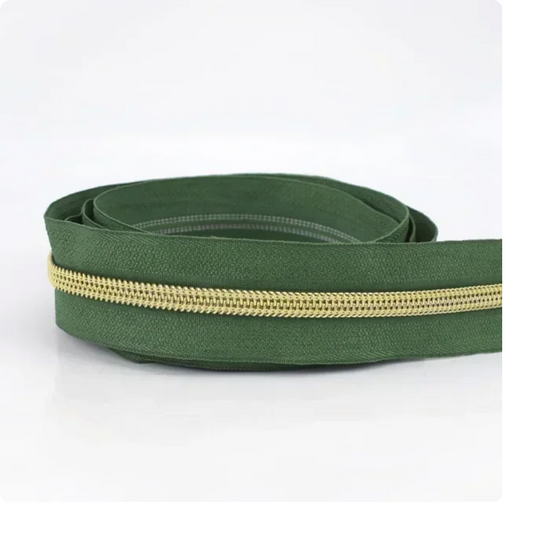 Fermeture Éclair au Mètre 5mm Nylon Vert Maille Or