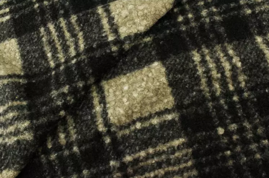Tissu Lainage Bouclette Grand carreaux Beige/Noir