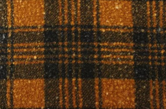 Tissu Lainage Bouclette Grand carreaux Orange/Noir